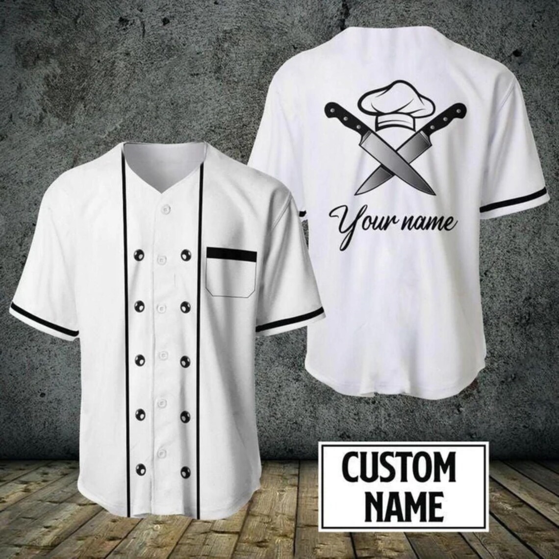 Kitchen Up - Chef Baseball Jersey Custom Name Button