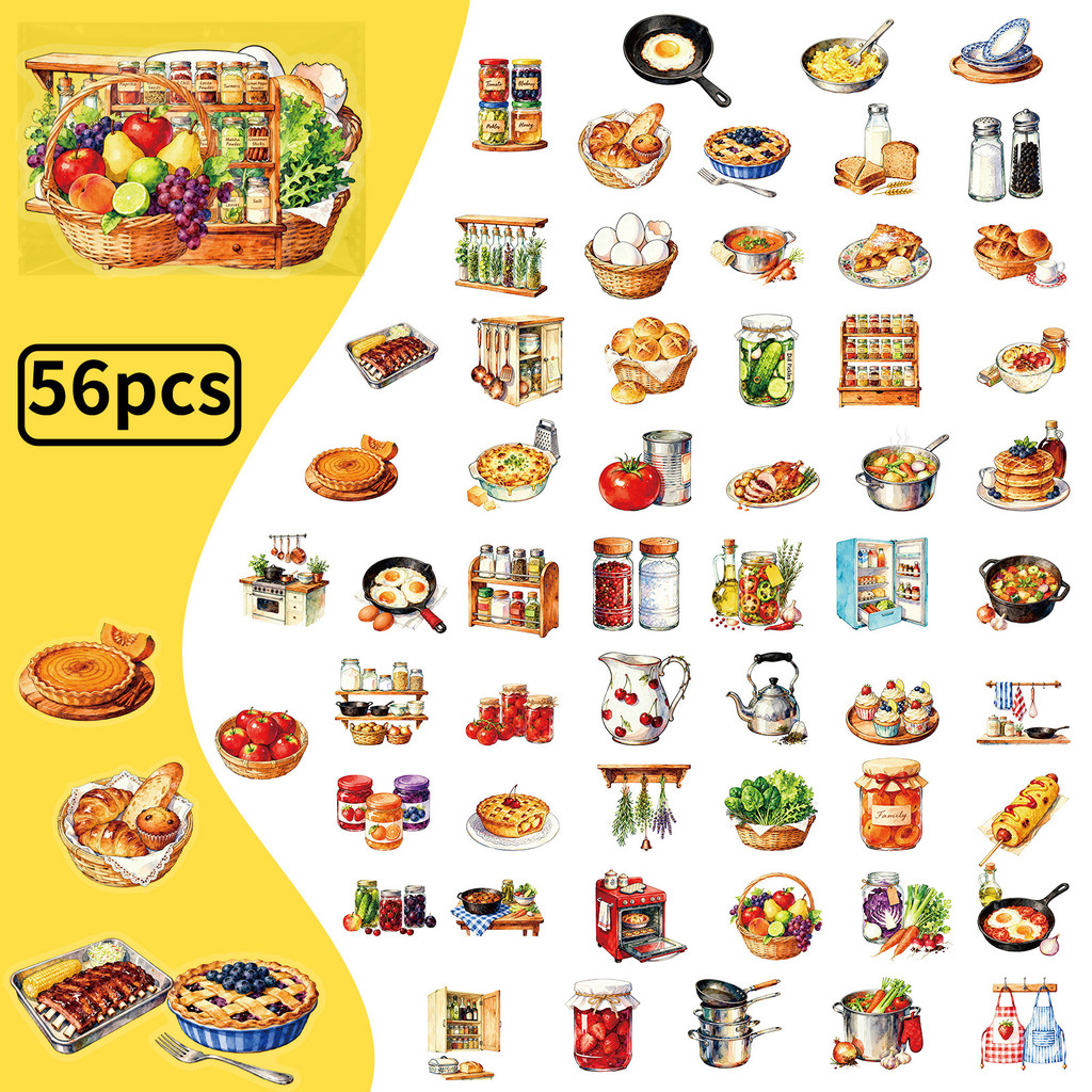 56Pcs Retro Kitchen PET Sticke - Kitchen Baking Sheets recension och pris